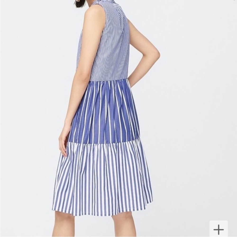 J. Crew Sleeveless Tiered Popover Dress in Mixed Stripe Blue White XS - Picture 3 of 8